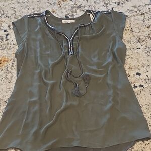 DR2 Olive Green Tassel Neck Cap Sleeve Top